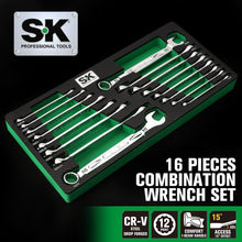 Load image into Gallery viewer, 16 Piece, 12 Point, SAE & Metric Chrome Combination Wrench Set