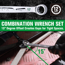 Load image into Gallery viewer, 16 Piece, 12 Point, SAE & Metric Chrome Combination Wrench Set