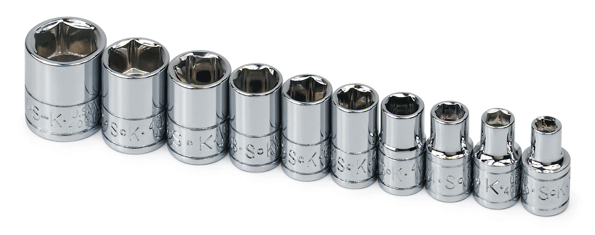 SK4910 - 10 Piece 1/4" Drive 6 Pt Standard Fractional Chrome Socket Set