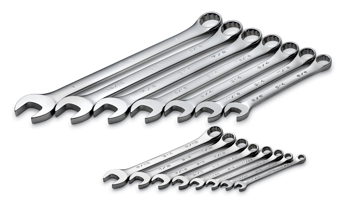 SK86255 - 15 Piece 12 Pt Fractional Regular Combination Chrome Wrench Set