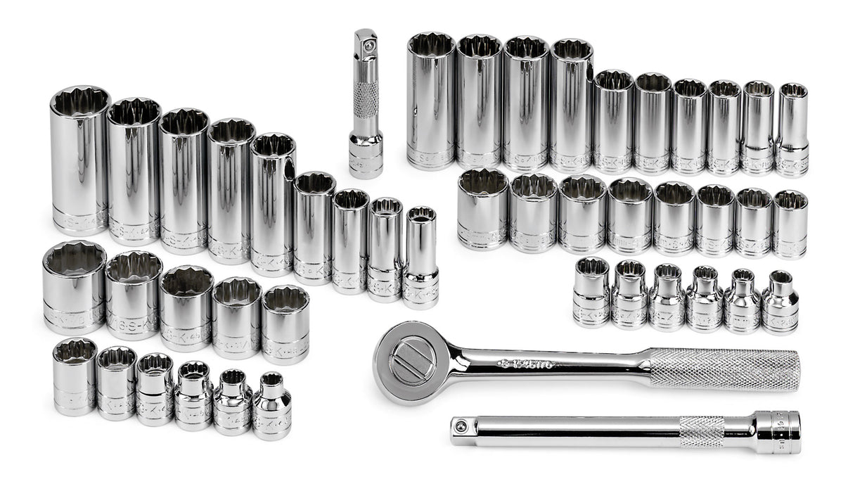 47 Piece 3/8" Drive 12 Pt Std and Deep SAE and Metric Socket Set