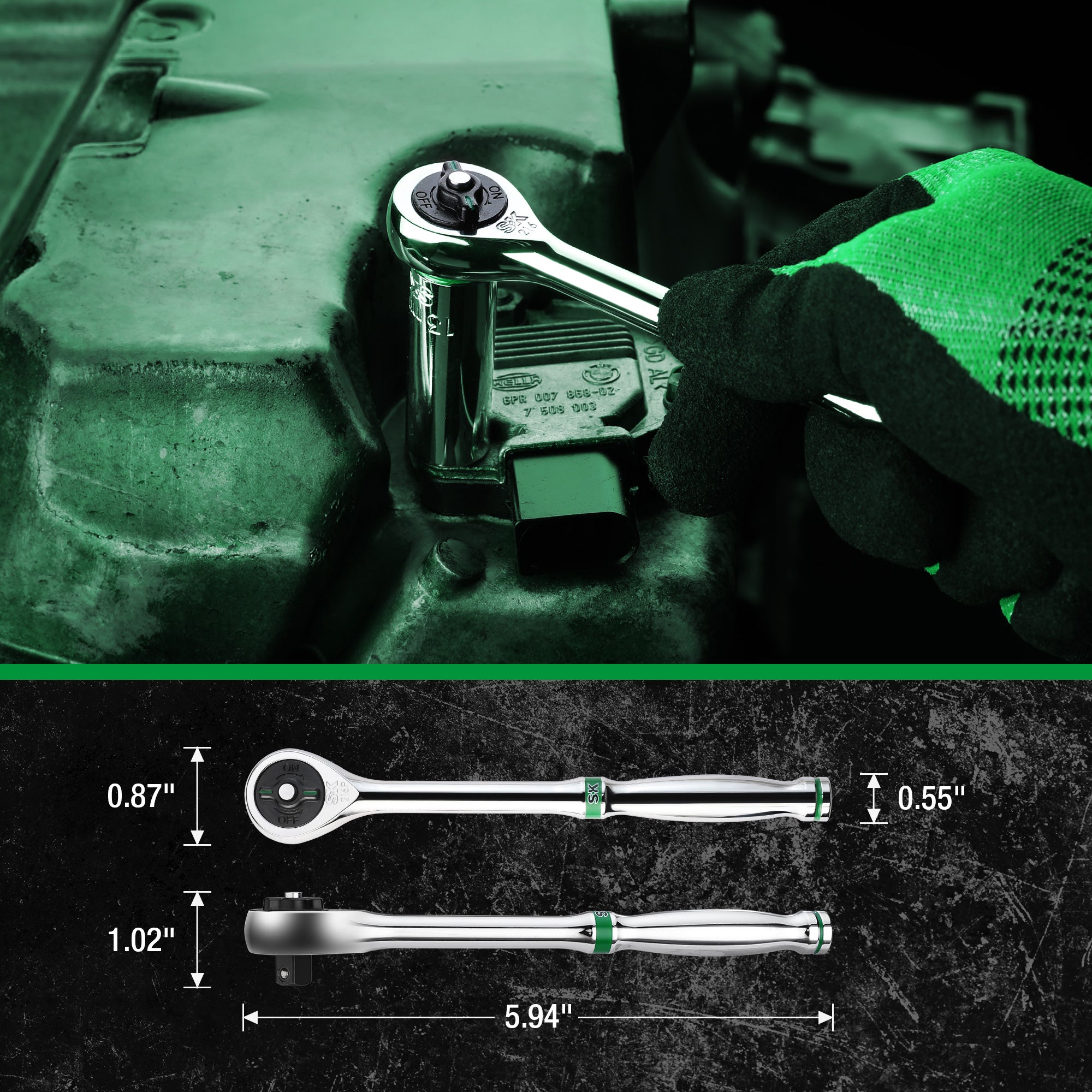 SK01302-216P - 24 Piece 1/4" Drive, 6 Point, Shallow & Deep, SAE Chrome Socket Set with 216-Position Ratchet View 5