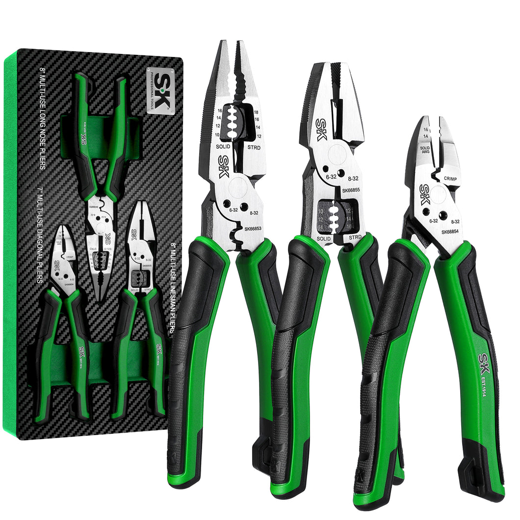 3 Piece Dual-Material Handle Multi-Use Pliers Set