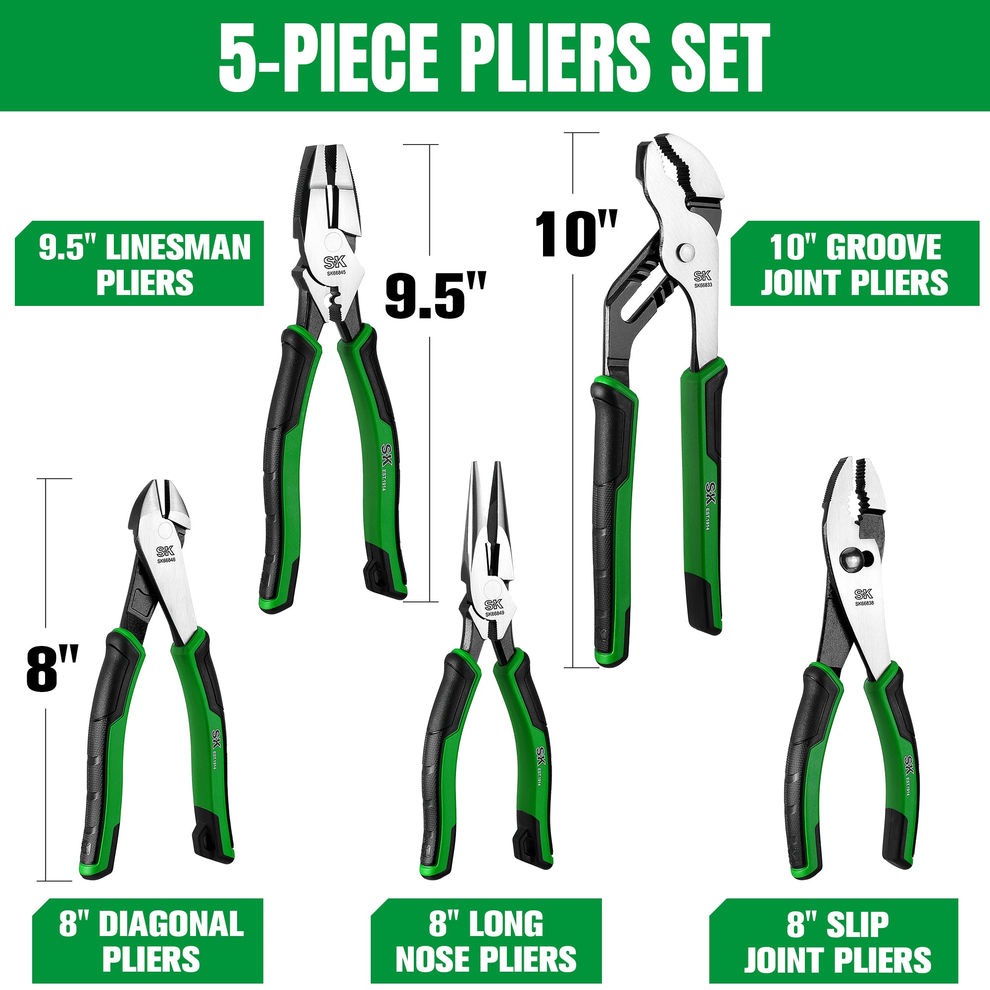 SK01458 - 5 Piece Dual-Material Multi-Purpose Pliers Set View 2