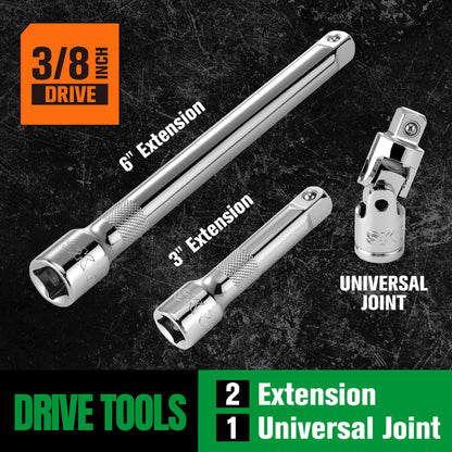 SK01455-216P - 51 Piece 3/8" Drive, 6 Point, Standard & Deep, SAE & Metric Chrome Socket Set View 5