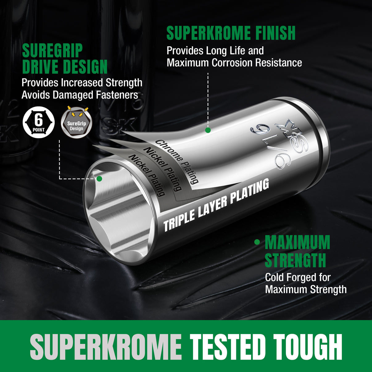 SK01309-216P - 30 Piece 3/8" Drive, 6 Point, Standard & Deep, SAE Chrome Socket Set View 7