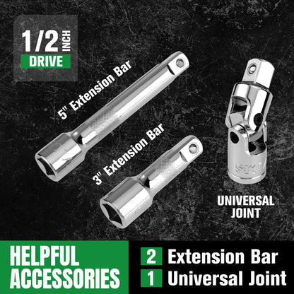 SK01314-216P - 52 Piece 1/2" Drive, 6 Point, Standard & Deep, SAE & Metric Chrome Socket Set View 6