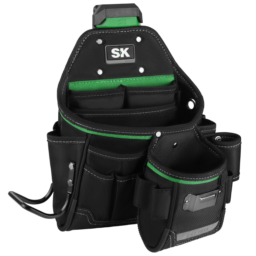 Black tool belt with green accents and 'SX' logo on a white background