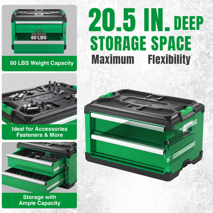 Green SK Tools USA Modular Stackable Storage Toolbox with 2 drawers and 60 lbs weight capacity