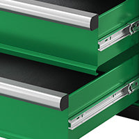 Green SK Tools USA modular stackable storage toolbox with three drawers and metal handles for easy access