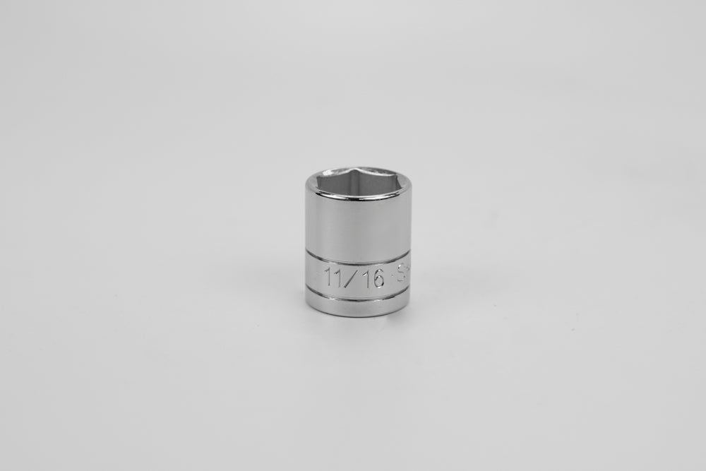 11/16" 3/8" Drive 6 Point Fractional Standard Chrome Socket