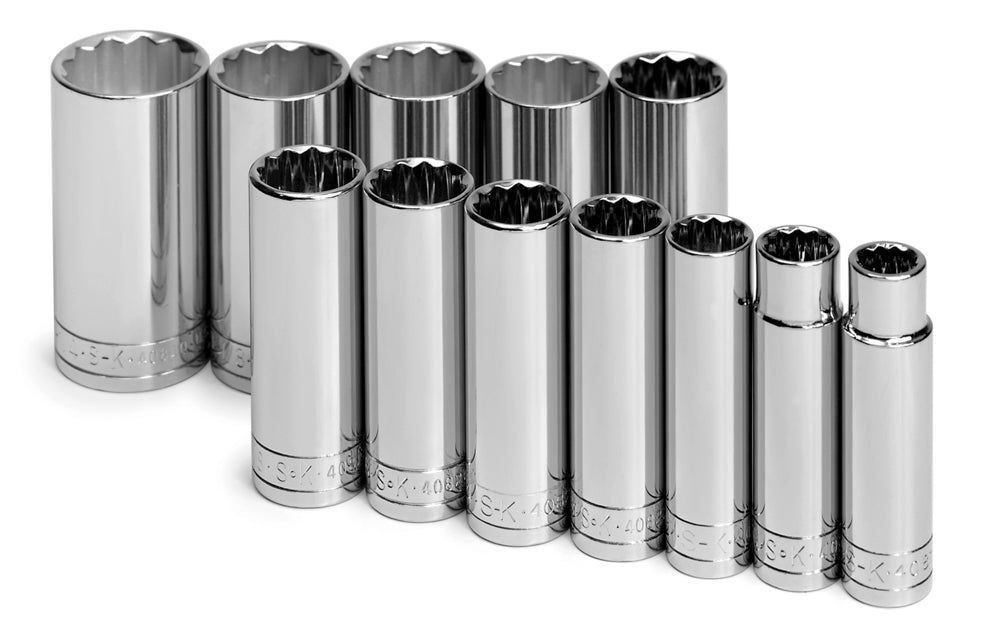 12 Piece 1/2" Drive 12 Point Deep Fractional Chrome Socket Set