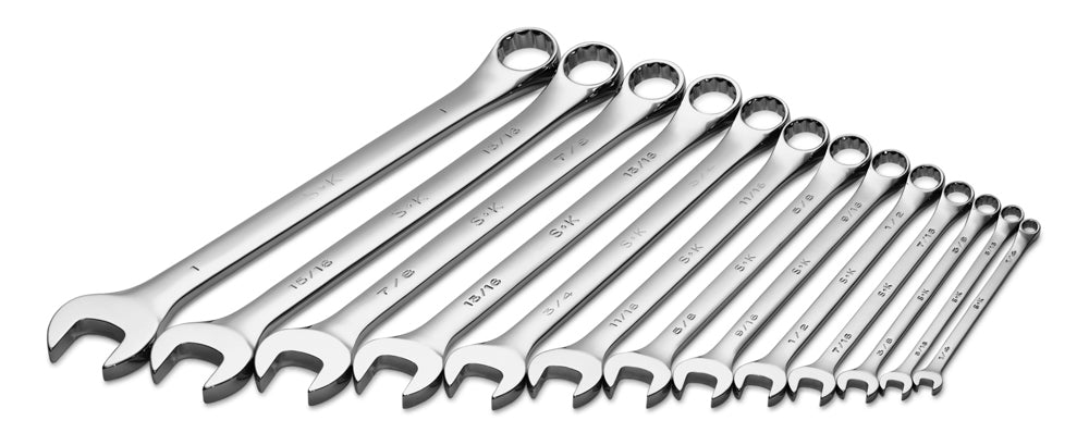13 Piece 12 Point Fractional Long Combination Chrome Wrench Set