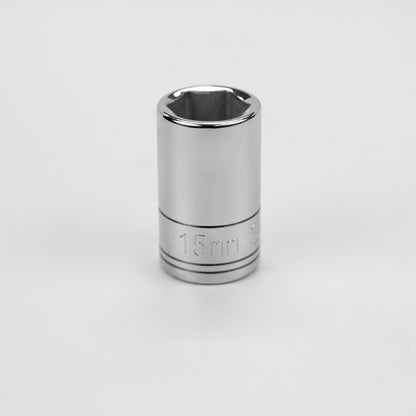 15 mm 1/2" Drive 6 Point Metric Standard Chrome Socket