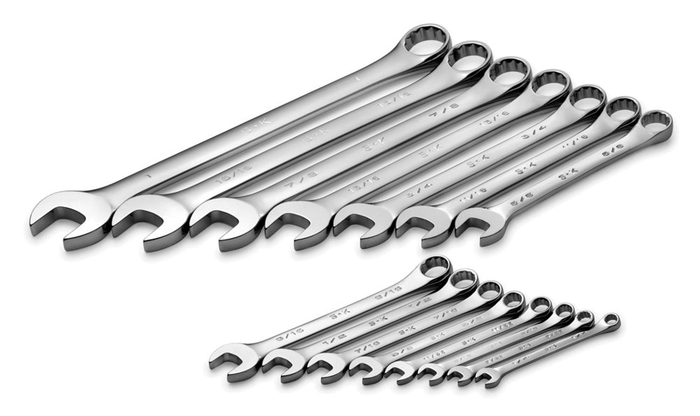 15 Piece 12 Pt Fractional Regular Combination Chrome Wrench Set
