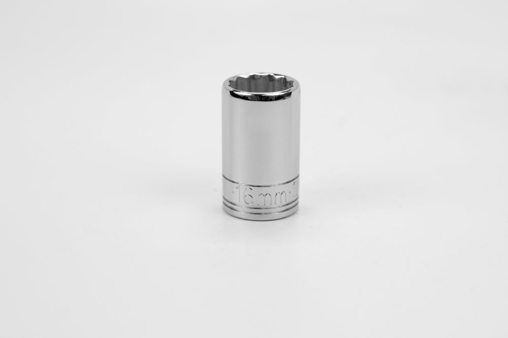 16 mm 1/2" Drive 12 Point Metric Standard Chrome Socket