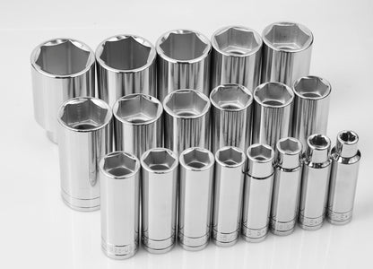 19 Piece 1/2" Drive 12 Point Deep Fractional Chrome Socket Set