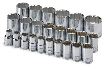 24 Piece 1/2" Drive 12 Point Standard Metric Chrome Socket Set