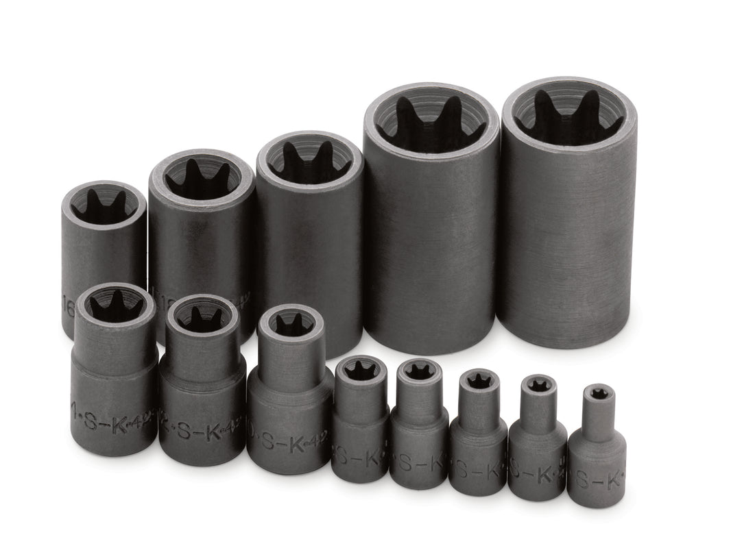 13 Piece 1/4", 3/8" and 1/2" Drive Female TORX Socket Set