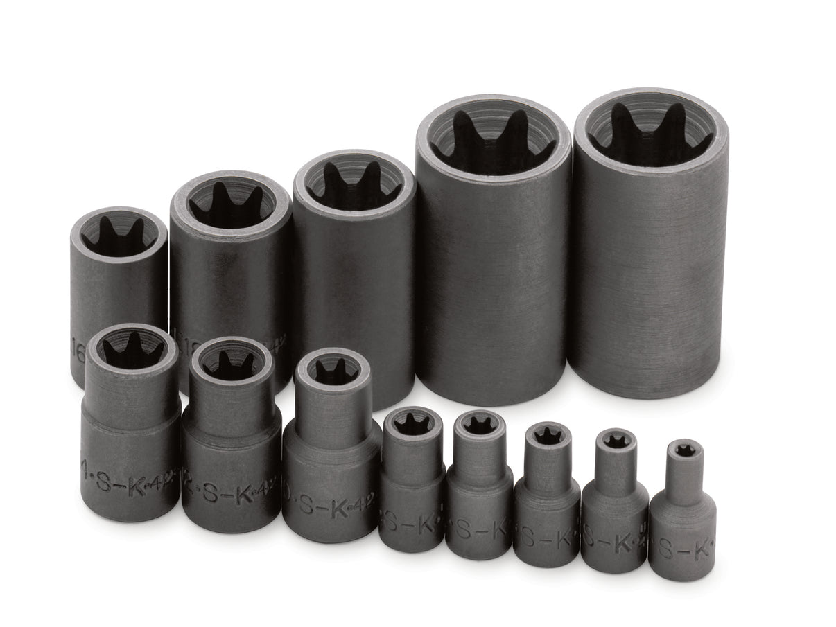 13 Piece 1/4", 3/8" and 1/2" Drive Female TORX Socket Set