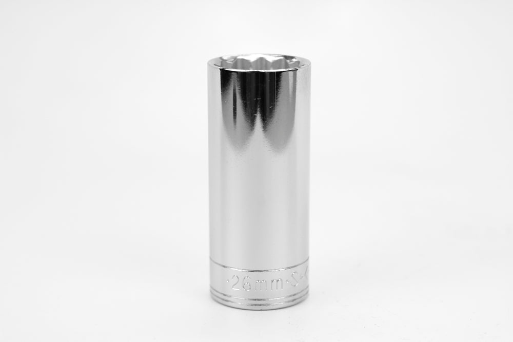 26 mm 1/2" Drive 12 Point Metric Deep Chrome Socket