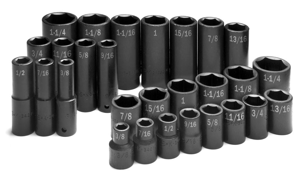28 Piece 1/2" Drive 6Pt SAE Std and Deep Impact Socket Set