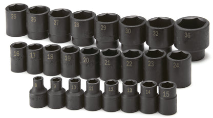 25 Piece 1/2" Drive 6 Point Standard Metric Impact Socket Set