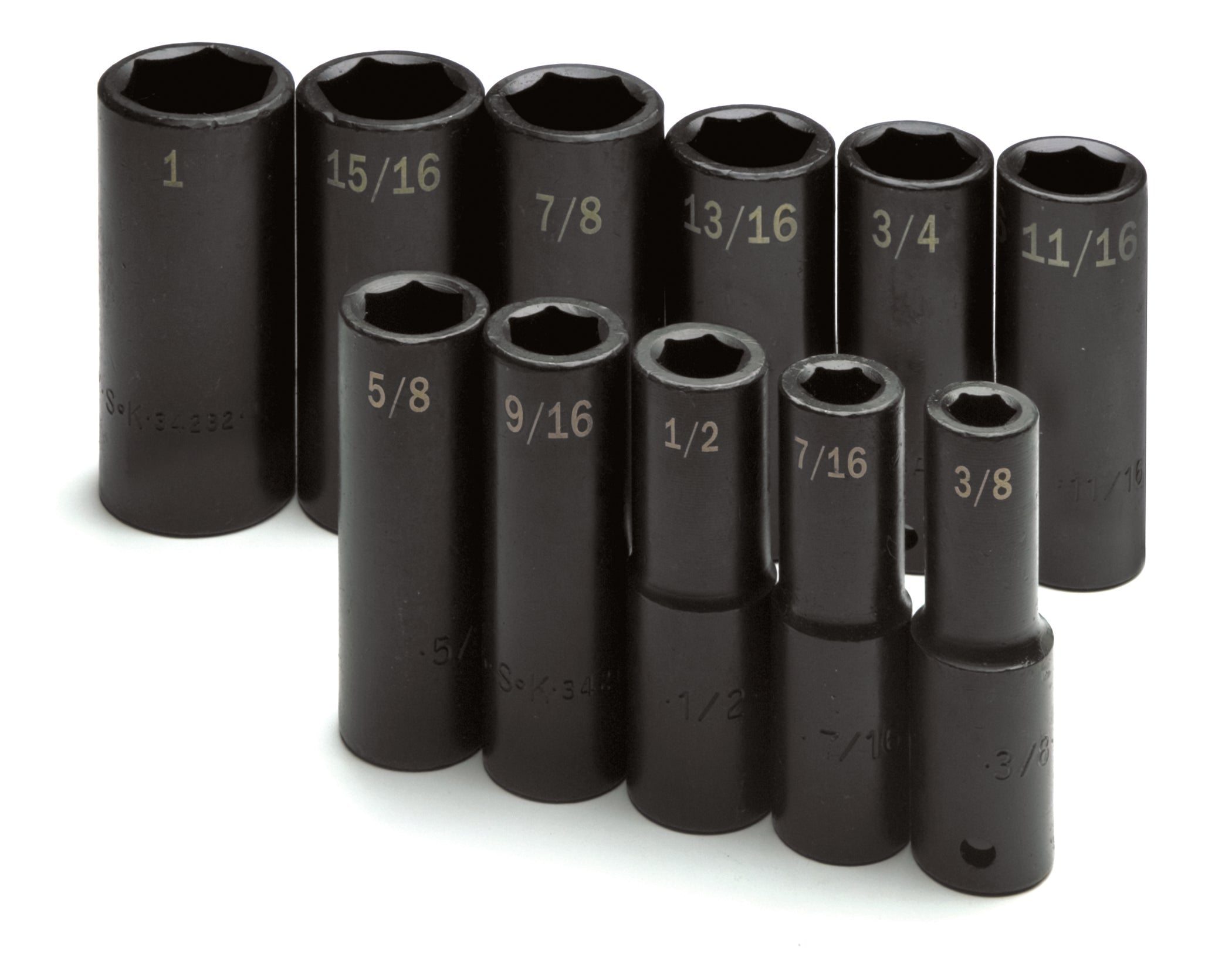 11 Piece 1/2" Drive 6 Point Fractional Deep Impact Socket Set