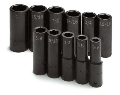 11 Piece 1/2" Drive 6 Point Fractional Deep Impact Socket Set