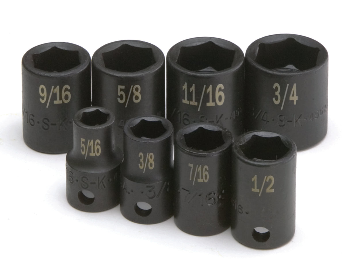 8 Piece 3/8" Drive 6 Point Fractional Standard Impact Socket Set