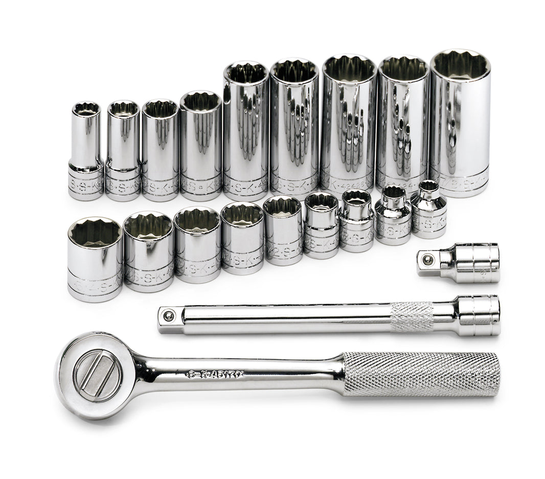 21 Piece 3/8" Drive 12 Pt Std and Deep SAE Socket Set