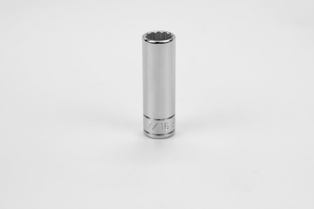 7/16" 1/4" Drive 12 Point Fractional Deep Chrome Socket