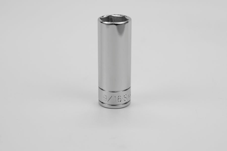 9/16" 1/4" Drive 6 Point Fractional Deep Chrome Socket